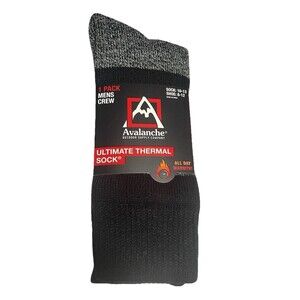 Avalanche Men's Ultimate Thermal Crew Socks Black/Gray, Shoe Size 8-12